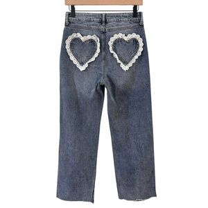 Ashley Mason Heart Crochet Back Pocket Wide Leg Jeans Size 3/26